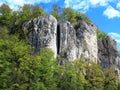 Climbing rock landscape with climbers in Danube gorge Royalty Free Stock Photo